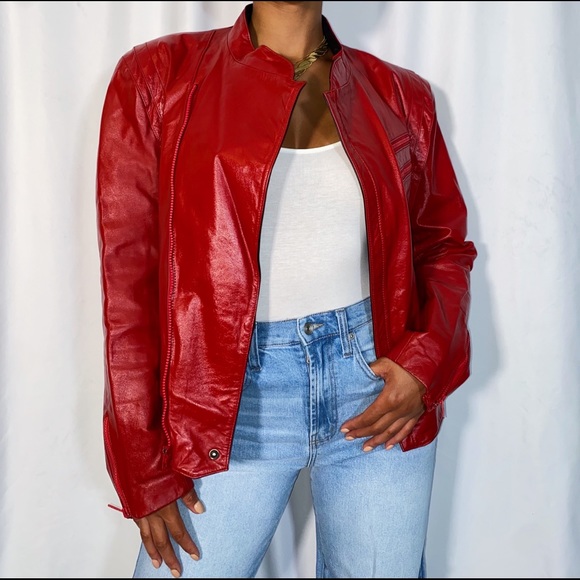 Vintage Jackets & Blazers - Vintage Mode Speciale Red Leather Jacket (size 40)